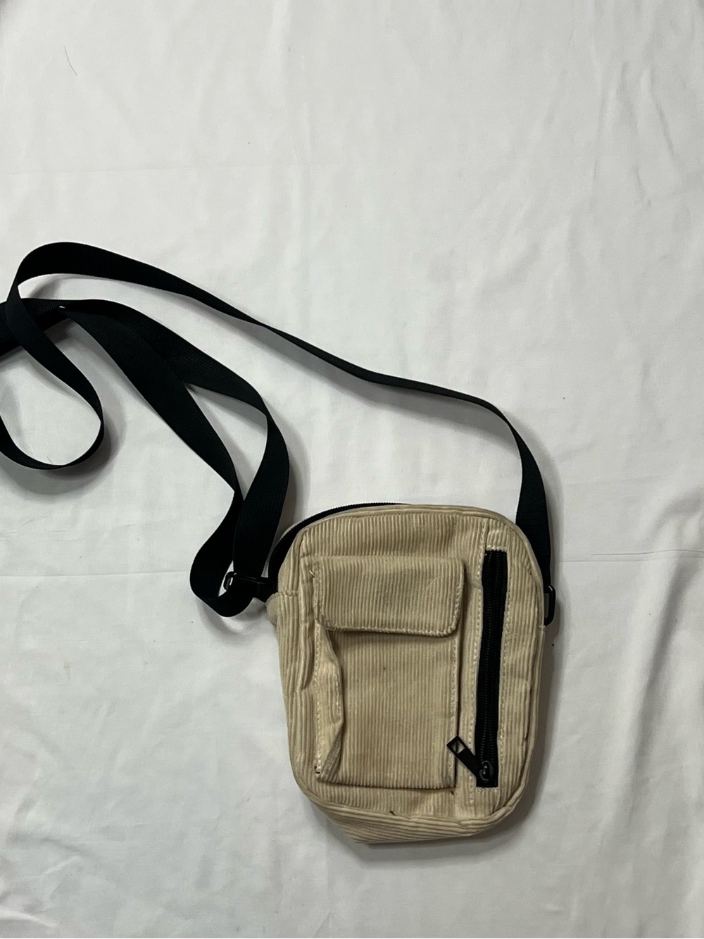 Urban Outfitters Beige Corduroy Crossbody with Black Strap